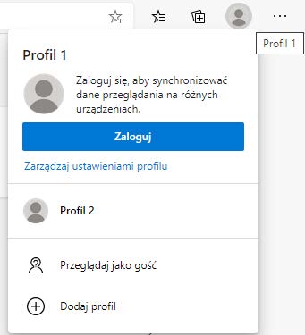  Edge Profile - step 1. After clicking the profile icon, the list of prifiles appears, with the current one selected.